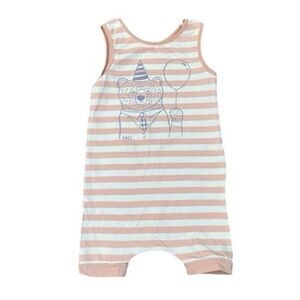 RAGS Romper Shorts Pink & White Stripes Sleeveless Party Bear Girls 6-12 Months